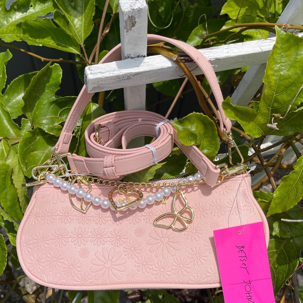 Betsey Johnson Pink and Gold Shoulder Bag with Gold Accents